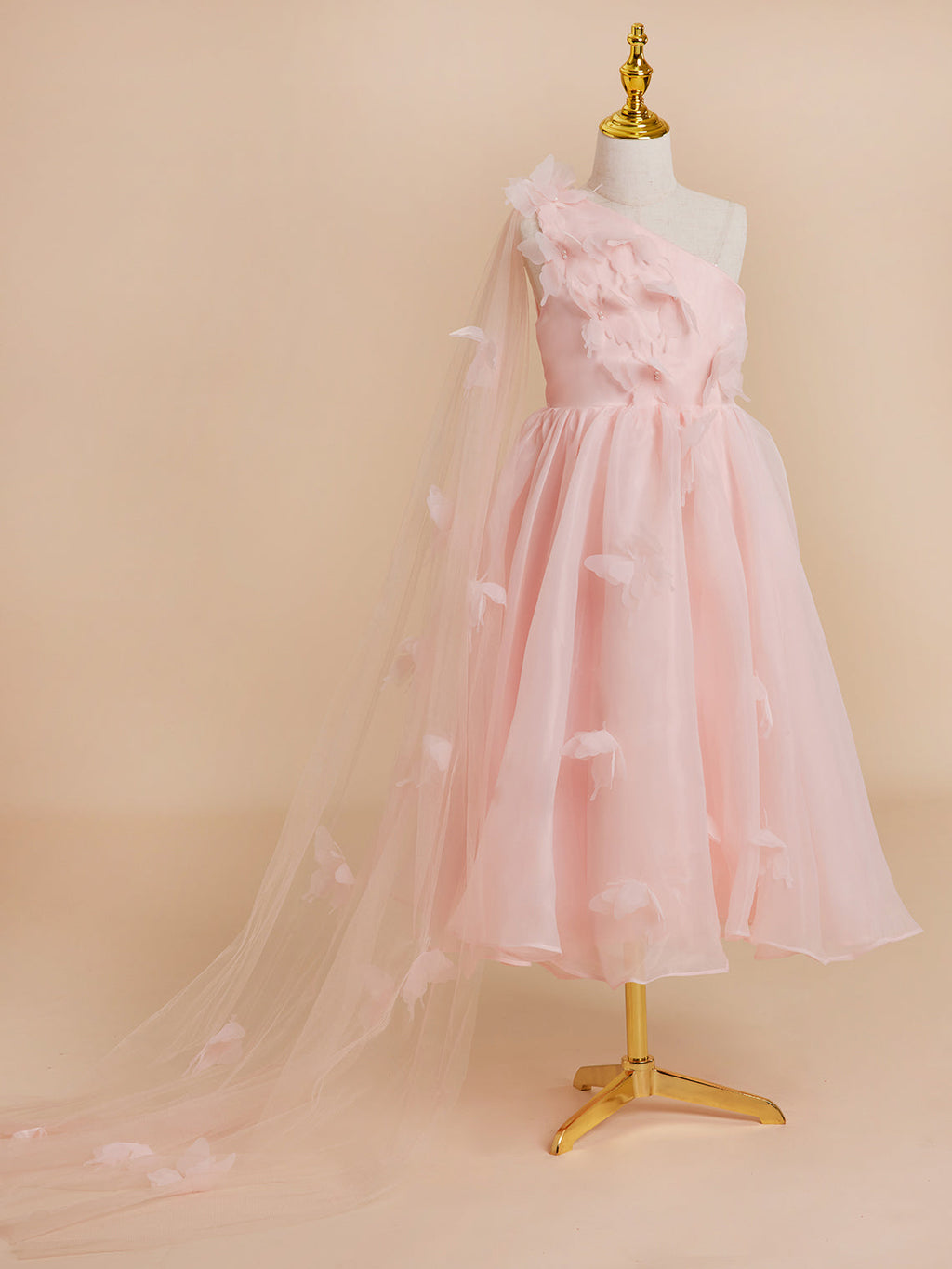 A-line Organza Tea-length Pink Dress (010220821)