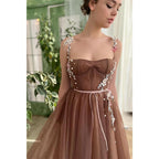 Spaghetti Straps Appliques Tulle Long Prom Dress