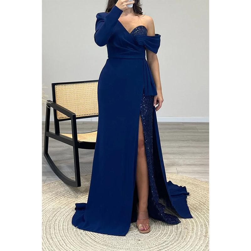 Sexy One Shoulder Beaded A-line Long Prom Dress Ecvening Gown Party Dress