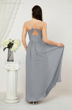 Numbersea  Neck Bridesmaid Dresses Chiffon Long Spaghetti A-line Formal Prom Gown for Wedding Party Evening 2801