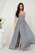 Baoleely  Neck Bridesmaid Dresses Chiffon Long Spaghetti A-line Formal Prom Gown for Wedding Party Evening 2801