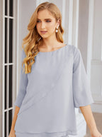 Sunnderly Elegant 2 Piece Mother of The Bride Dress Plus Size Pant Suits Ruffle Layers Sliver Housecoat SY28064