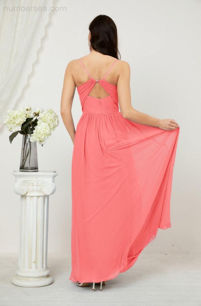 Baoleely  Neck Bridesmaid Dresses Chiffon Long Spaghetti A-line Formal Prom Gown for Wedding Party Evening 2801