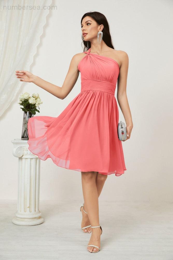 Baoleely Women Chiffon Short One Shoulder Bridesmaid Dress Formal Dresses for Party Homecoming 2804