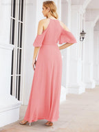 Numbersea Cold Shoulder Bridesmaid Dresses A-Line Long Formal Evening Gowns 28074
