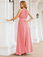 Numbersea Halter Bridesmaid Dress Empire Waist Formal Evening Prom Gown for Mother of The Bride 28030