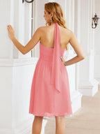 Baoleely Halter Chiffon Bridesmaid Dresses Short Sleeveless Formal Party Dress Open Back 28023