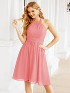 Baoleely Halter Chiffon Bridesmaid Dresses Short Sleeveless Formal Party Dress Open Back 28023