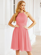 Baoleely Halter Chiffon Bridesmaid Dresses Short Sleeveless Formal Party Dress Open Back 28023