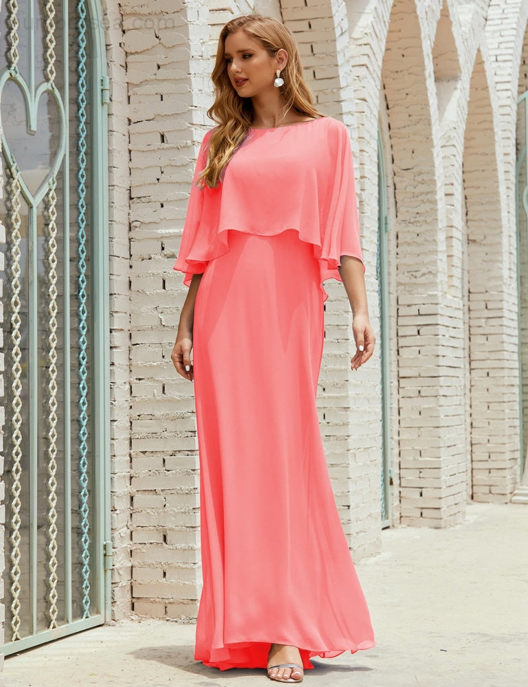Sunnderly  Bridesmaid Dress Women Long Sleeve V-Neck Chiffon Formal Wedding Party Dress SY28018