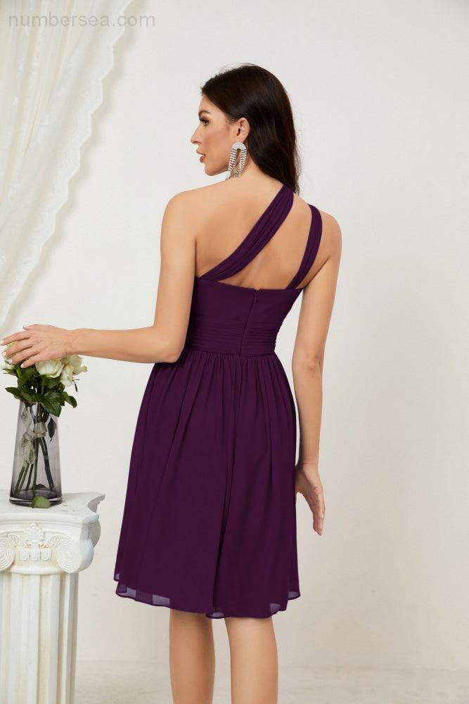 Baoleely Women Chiffon Short One Shoulder Bridesmaid Dress Formal Dresses for Party Homecoming 2804
