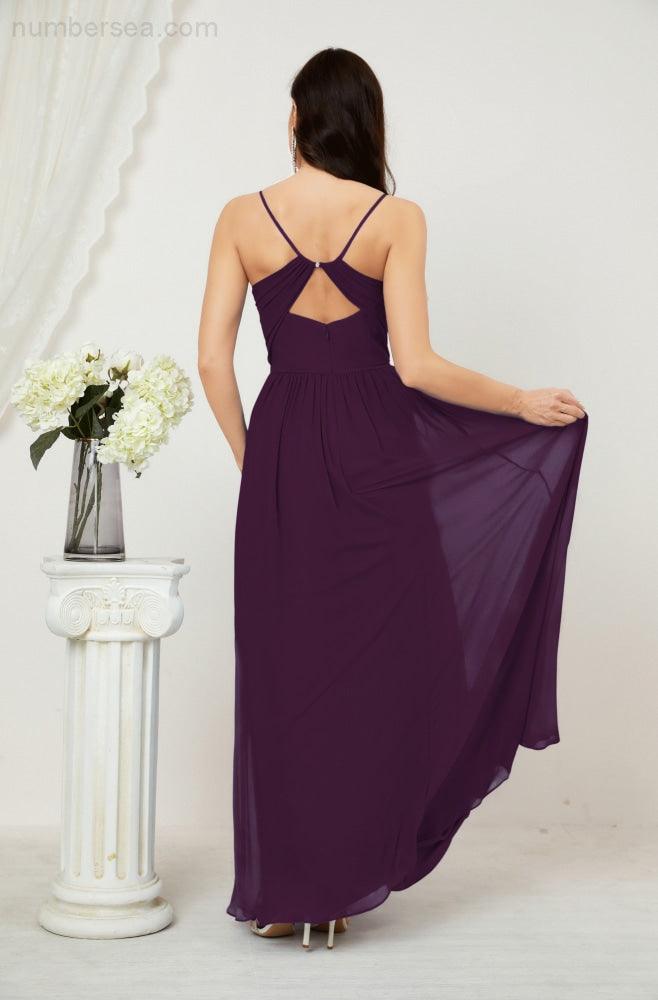 Baoleely  Neck Bridesmaid Dresses Chiffon Long Spaghetti A-line Formal Prom Gown for Wedding Party Evening 2801