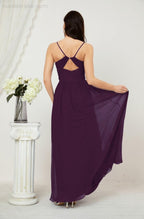 Baoleely  Neck Bridesmaid Dresses Chiffon Long Spaghetti A-line Formal Prom Gown for Wedding Party Evening 2801