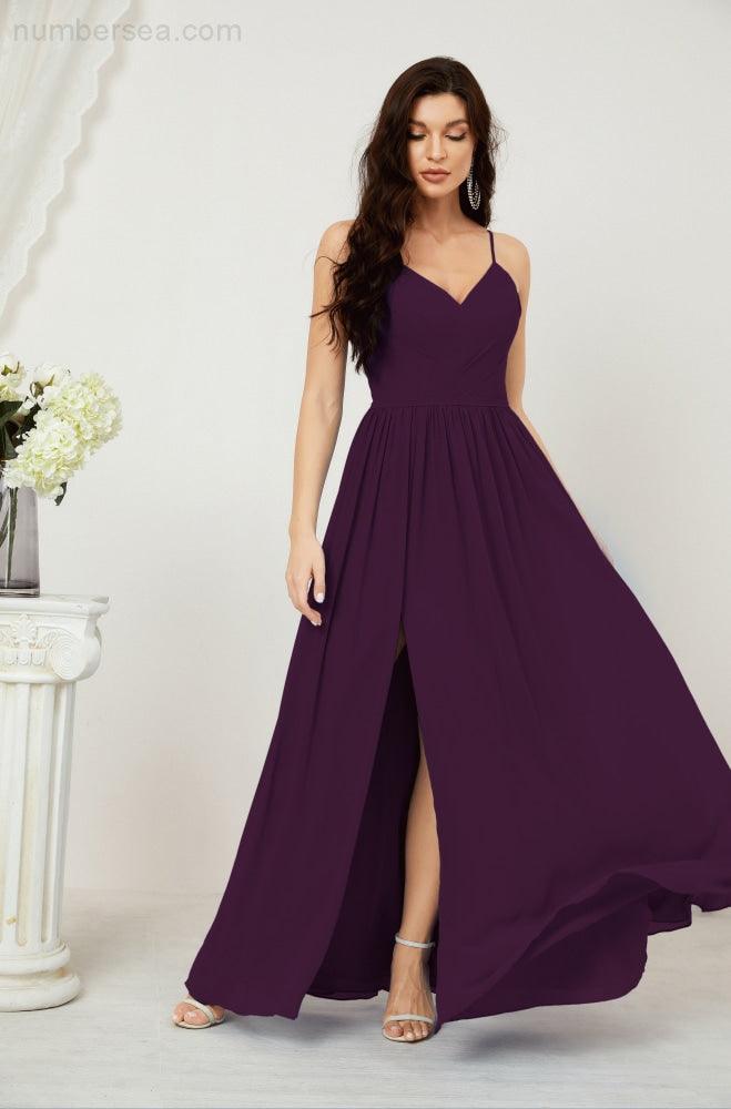 Baoleely  Neck Bridesmaid Dresses Chiffon Long Spaghetti A-line Formal Prom Gown for Wedding Party Evening 2801