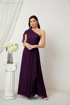 Numbersea  Chiffon Ruffled One Shoulder Long Bridesmaid Dresses A-line Formal Evening Gown Side Split 2809