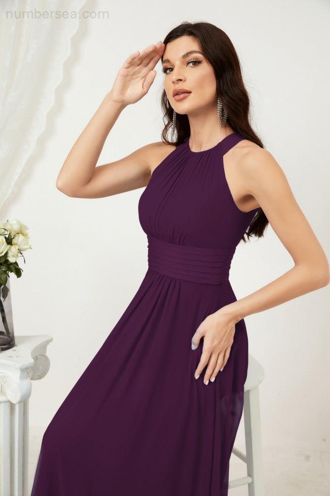 Baoleely Formal Party Gown Dress Chiffon Halter Long Sleeveless Bridesmaid Dresses 2802