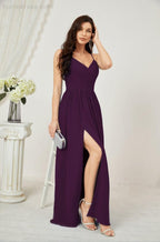 Baoleely  Neck Bridesmaid Dresses Chiffon Long Spaghetti A-line Formal Prom Gown for Wedding Party Evening 2801