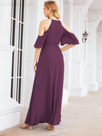 Numbersea Cold Shoulder Bridesmaid Dresses A-Line Long Formal Evening Gowns 28074