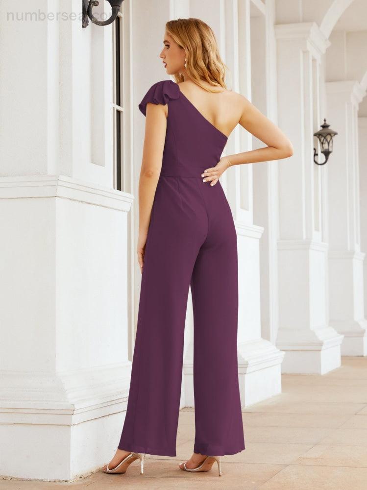 Numbersea Women's One Shoulder Long Jumpsuit Formal Evening Dress Long Bridesmaid Dresses Pants Wedding Party 28034