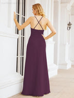 Numbersea Halter Bridesmaid Dresses with Pockets Sleeveless Formal Evening Party Prom Gowns  28055