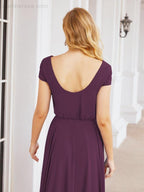 Numbersea V-Neck Bridesmaid Dresses Long Cap Sleeves Prom Evening Formal Gowns 28071