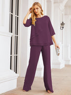 Sunnderly Elegant 2 Piece Mother of The Bride Dress Plus Size Pant Suits Ruffle Layers Sliver Housecoat SY28064
