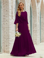 Sunnderly  Bridesmaid Dress Women Long Sleeve V-Neck Chiffon Formal Wedding Party Dress SY28018