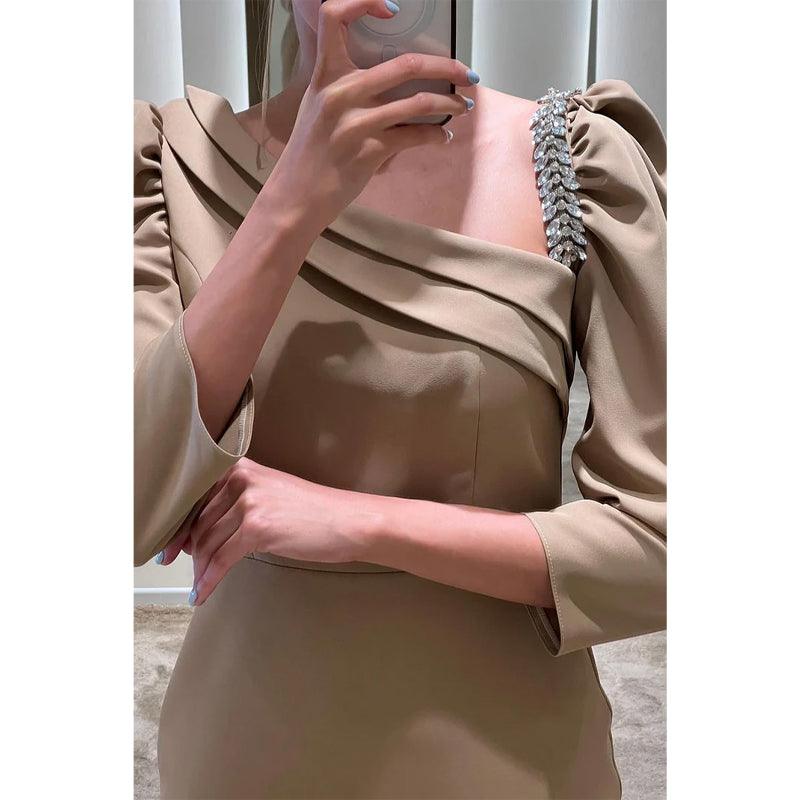 Sheath/column Boat Neck Beads 3/4 Sleeves Formal Evening Dress