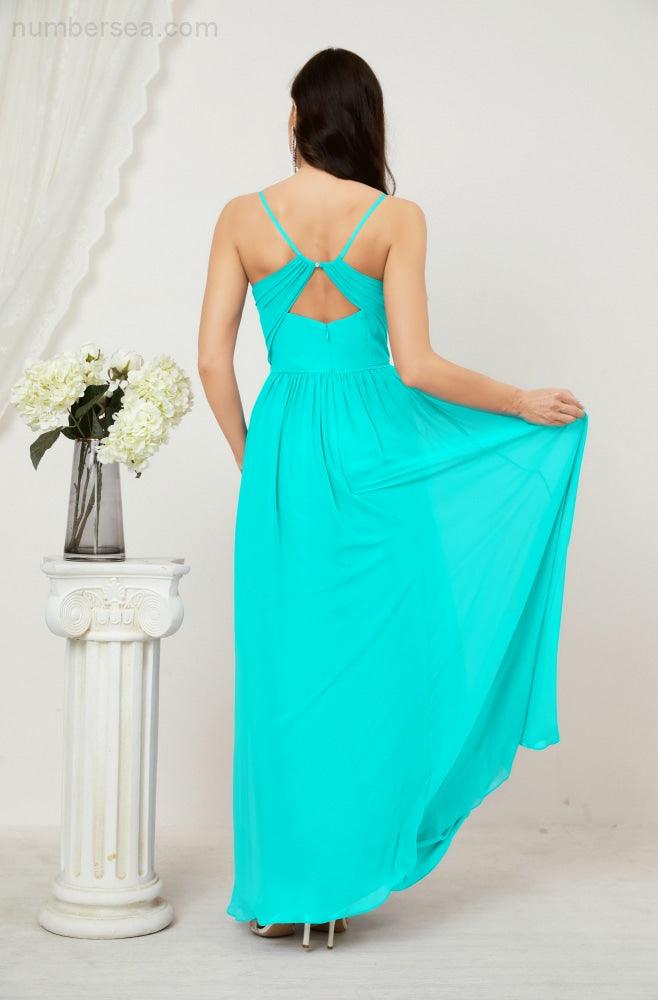 Baoleely  Neck Bridesmaid Dresses Chiffon Long Spaghetti A-line Formal Prom Gown for Wedding Party Evening 2801