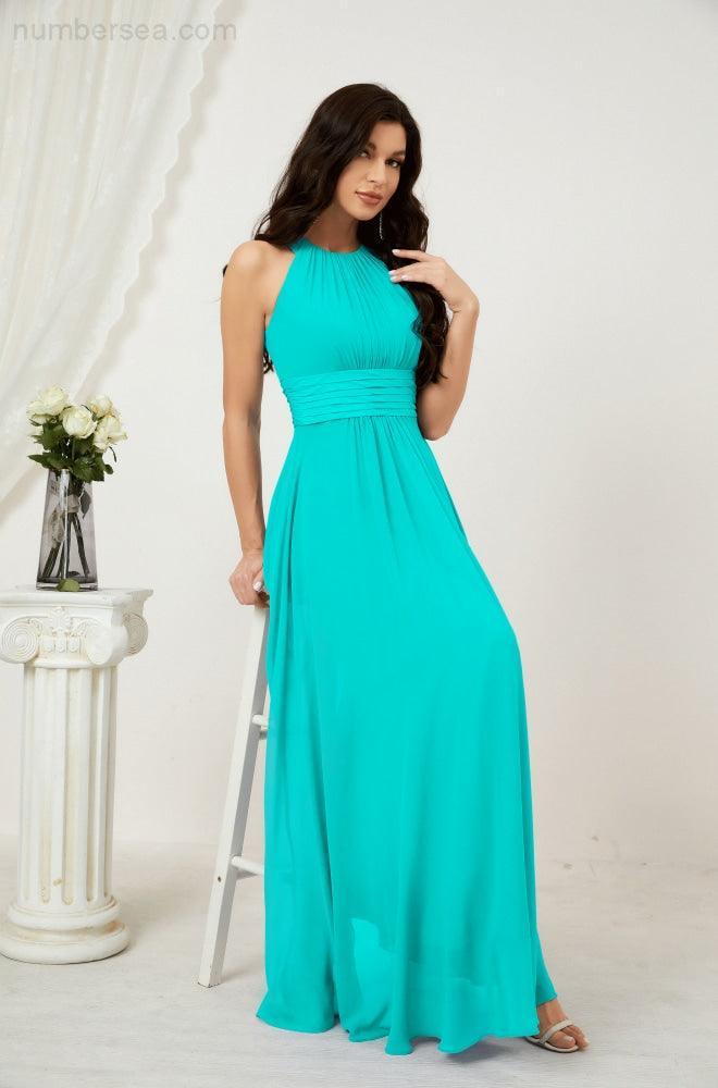Baoleely Formal Party Gown Dress Chiffon Halter Long Sleeveless Bridesmaid Dresses 2802