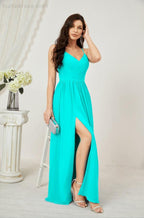 Baoleely  Neck Bridesmaid Dresses Chiffon Long Spaghetti A-line Formal Prom Gown for Wedding Party Evening 2801