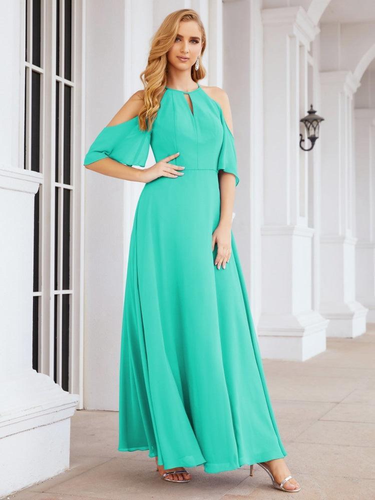 Numbersea Cold Shoulder Bridesmaid Dresses A-Line Long Formal Evening Gowns 28074