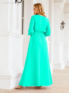 Numbersea Women's Chiffon Bridesmaid Dress A line Long Sleeves Formal Evening Prom Gown for Wedding Guest 28032