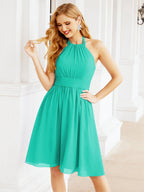 Baoleely Halter Chiffon Bridesmaid Dresses Short Sleeveless Formal Party Dress Open Back 28023