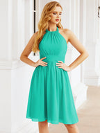 Baoleely Halter Chiffon Bridesmaid Dresses Short Sleeveless Formal Party Dress Open Back 28023
