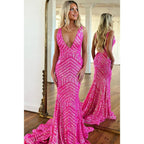 Sexy V Neck Sequins Mermaid Prom Dress Glitter