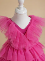 Ball-Gown/Princess Pink Sleeveless Tulle Flower Girl Dress with Ruffles
