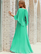 Sunnderly  Bridesmaid Dress Women Long Sleeve V-Neck Chiffon Formal Wedding Party Dress SY28018