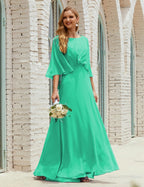 Sunnderly  Bridesmaid Dress Women Long Sleeve V-Neck Chiffon Formal Wedding Party Dress SY28018