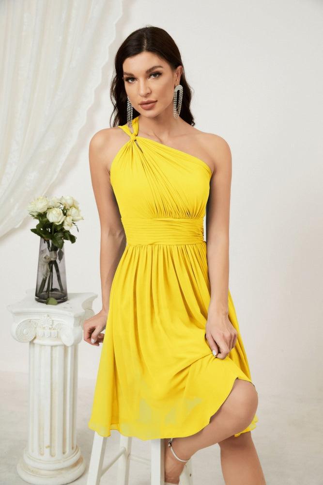 Baoleely Women Chiffon Short One Shoulder Bridesmaid Dress Formal Dresses for Party Homecoming 2804