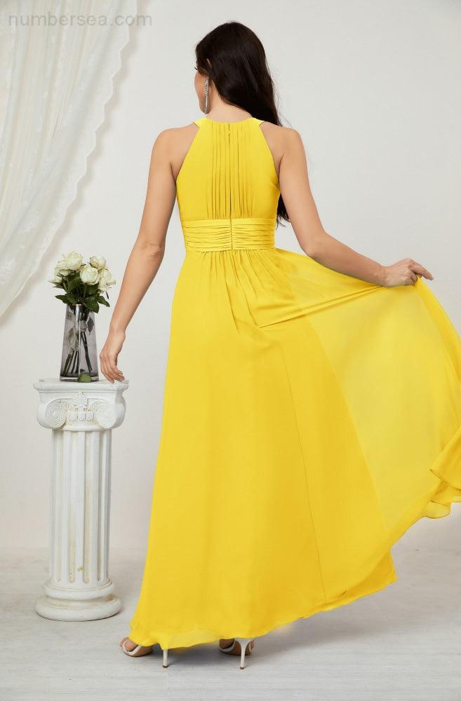 Baoleely Formal Party Gown Dress Chiffon Halter Long Sleeveless Bridesmaid Dresses 2802