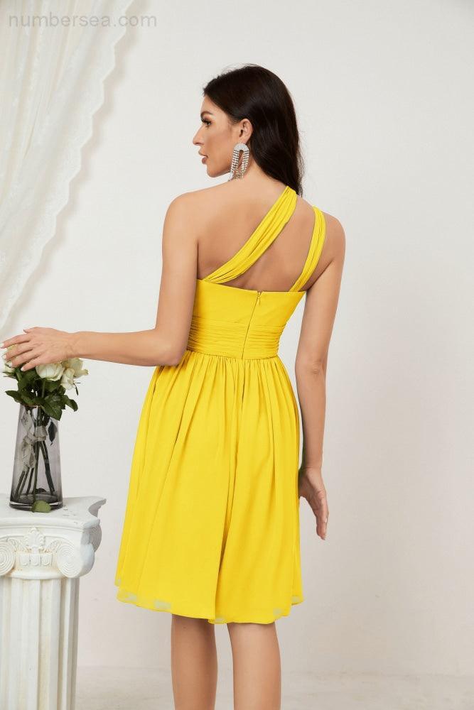 Baoleely Women Chiffon Short One Shoulder Bridesmaid Dress Formal Dresses for Party Homecoming 2804
