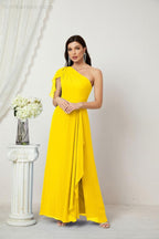 Numbersea  Chiffon Ruffled One Shoulder Long Bridesmaid Dresses A-line Formal Evening Gown Side Split 2809
