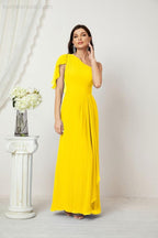 Numbersea  Chiffon Ruffled One Shoulder Long Bridesmaid Dresses A-line Formal Evening Gown Side Split 2809