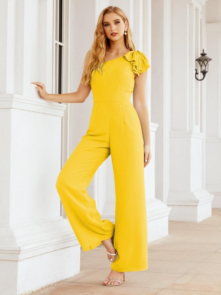 Numbersea Women's One Shoulder Long Jumpsuit Formal Evening Dress Long Bridesmaid Dresses Pants Wedding Party 28034