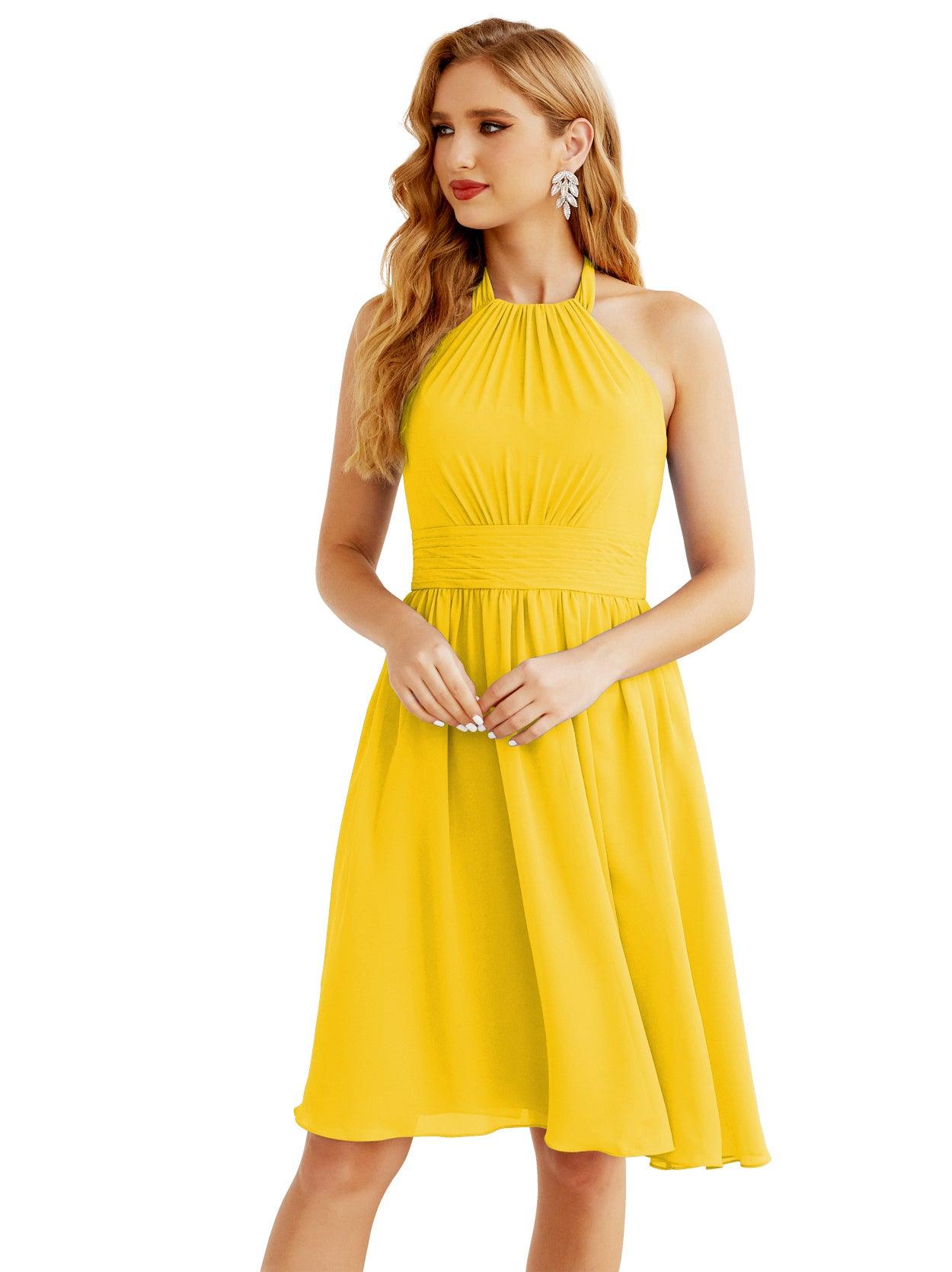 Baoleely Halter Chiffon Bridesmaid Dresses Short Sleeveless Formal Party Dress Open Back 28023