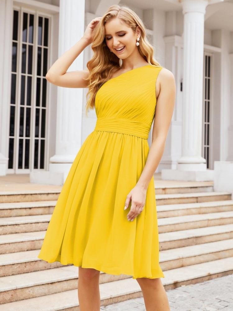 Homecoming Dress One Shoulder Pleated Short Formal Prom Gowns 28046