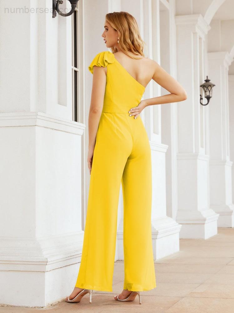 Numbersea Women's One Shoulder Long Jumpsuit Formal Evening Dress Long Bridesmaid Dresses Pants Wedding Party 28034