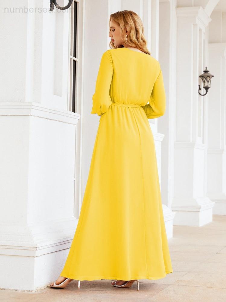 Numbersea Women's Chiffon Bridesmaid Dress A line Long Sleeves Formal Evening Prom Gown for Wedding Guest 28032