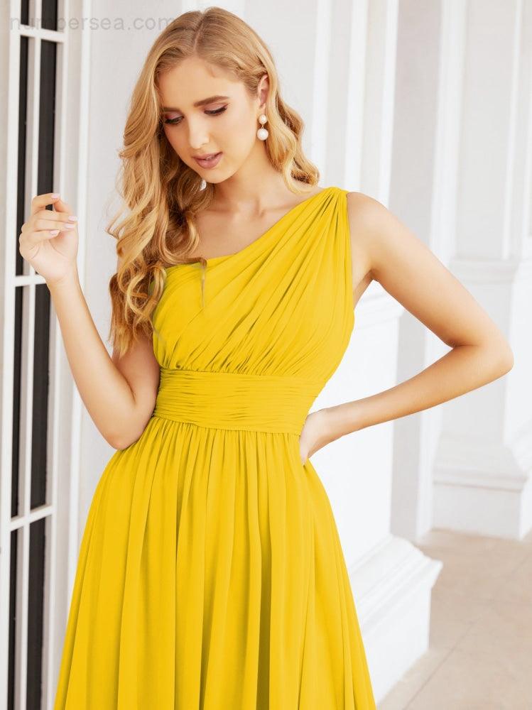 Numbersea One Shoulder Bridesmaid Dresses Long Maxi Formal Evening Party Prom Gowns 28061